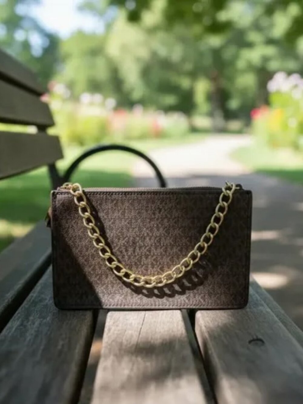 Michael Kors MK Signature Logo Chain Pull Fanny Pack Belt Bag Size XL